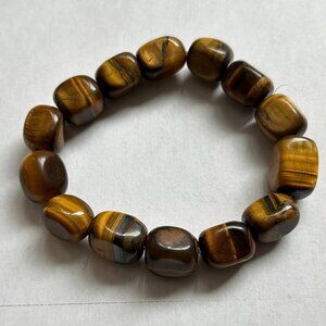 Grade A+ Natural Tiger Eye Tumbled Gemstone Nugget Stretch Jewelry Bracelet 47GR
